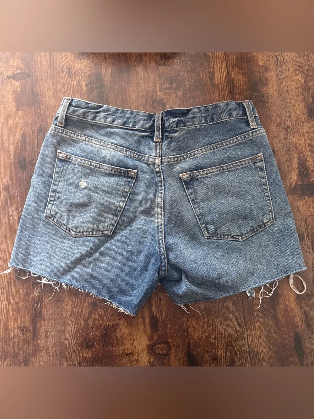 Topshop Moto Ashley Distressed Blue Denim Shorts (Size 8)
